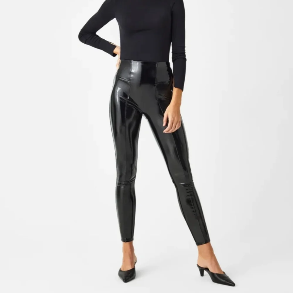 Spanx Faux Patent Leather Leggings Black Women's Size XL - Picture 2 of 11